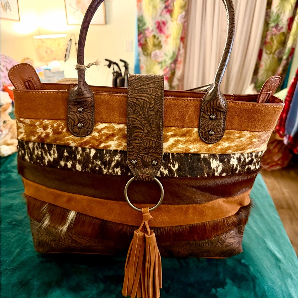 Tony Lama Multicolor Leather Tote with Tassel brand new 1970’s vibes